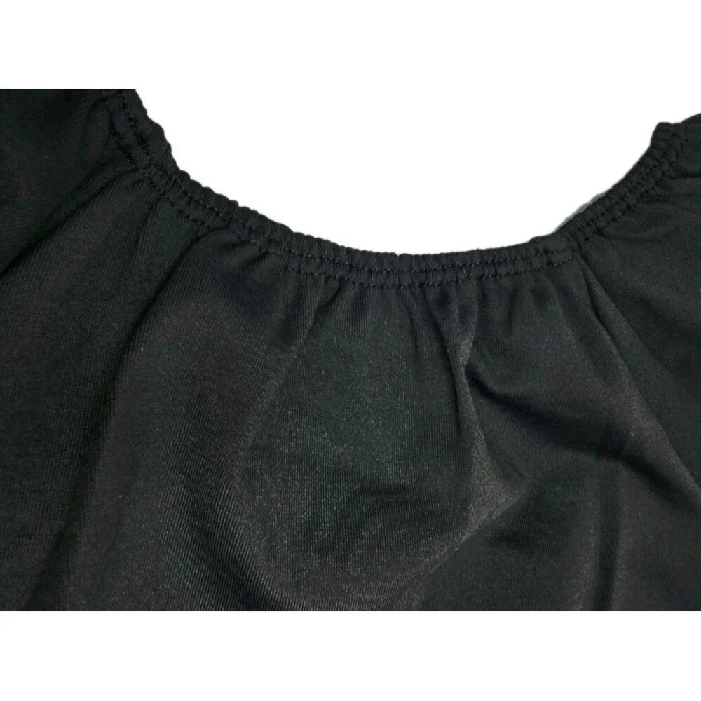DanceTech Black Puff Sleeve Vneck Dance Leotard Heavy Shirring Girls Youth